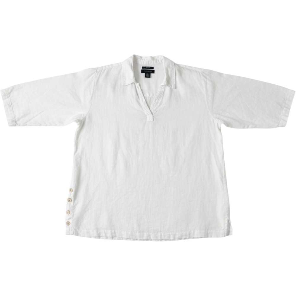 Tahari Linen Tunic Top Womens 2X White Side Button Coastal Grandmother Lagenlook